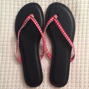 Size 9 J. Crew Factory Red Gingham Strap Flip Flops